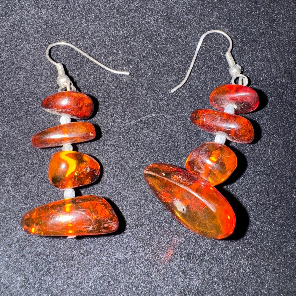 Vintage Amber Stacked Stone Drop Earrings 2.25" drop